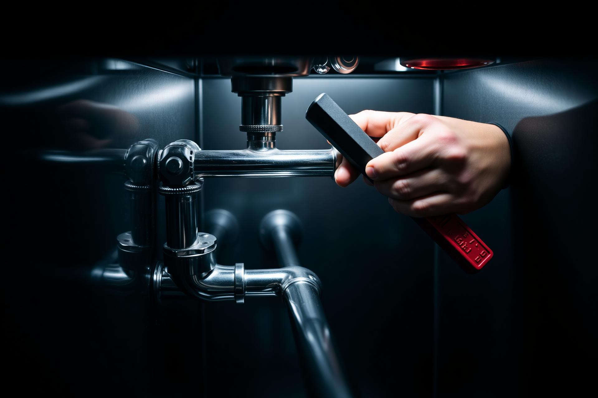 Professional plumber working on pipes